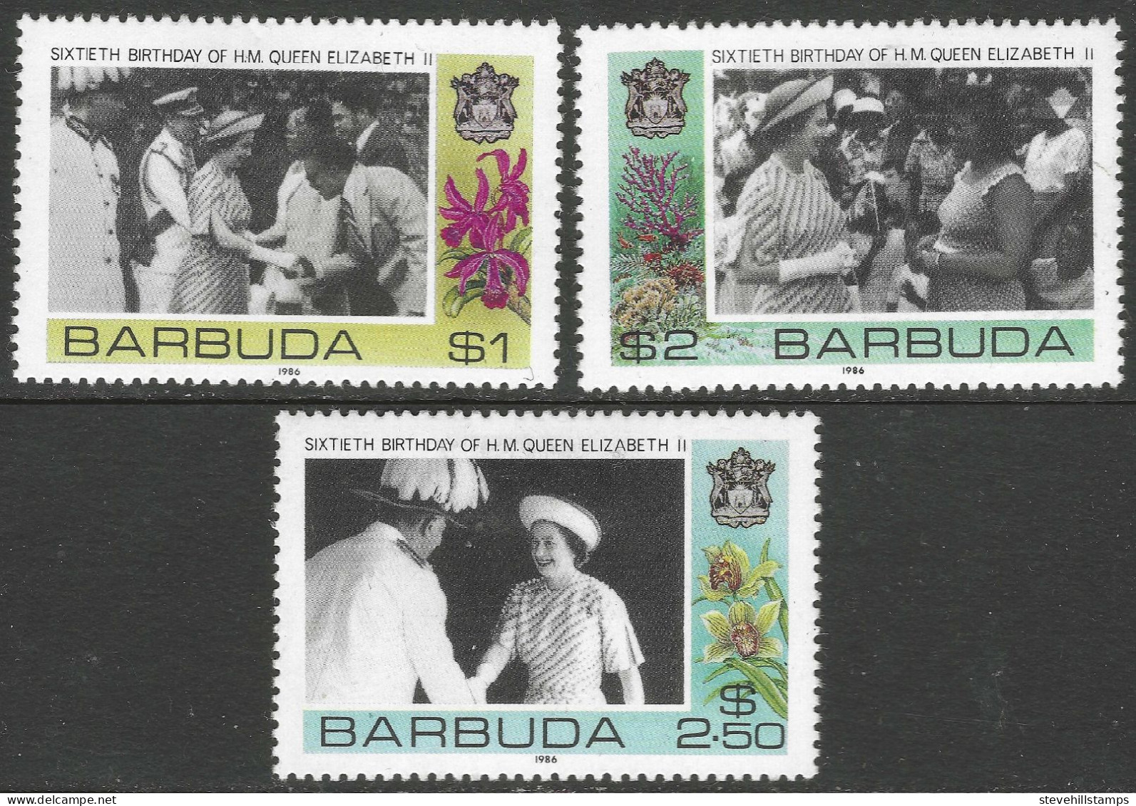 Barbuda. 1986 60th Birthday Of QEII (1st Issue).  MH Complete Set (excl M/S).  SG 861-863. M4062 - Antigua And Barbuda (1981-...)