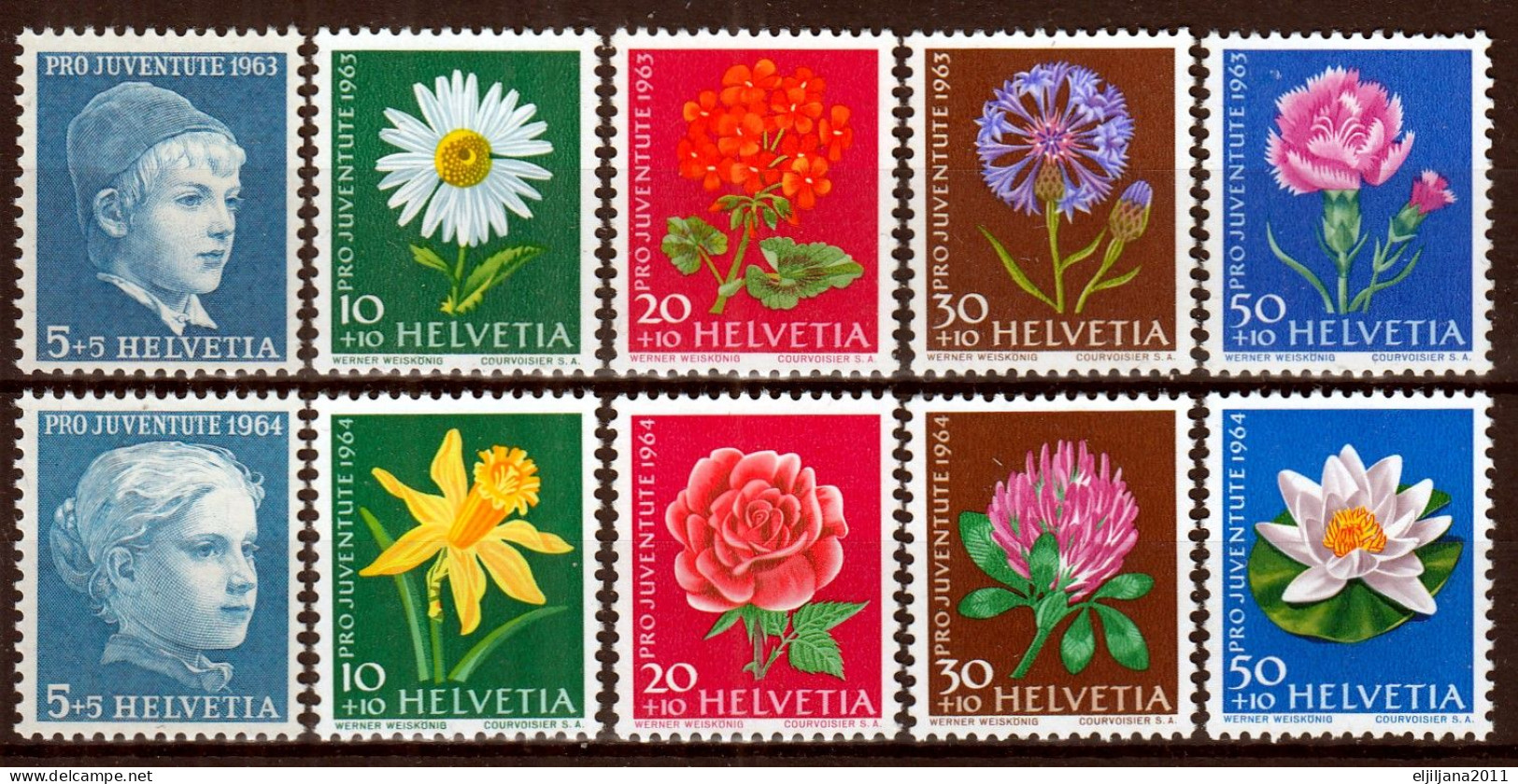 Switzerland / Helvetia / Schweiz / Suisse 1963 & 1964 ⁕ Pro Juventute Mi.786-790 & Mi.803-807 ⁕ 10v MNH - Unused Stamps