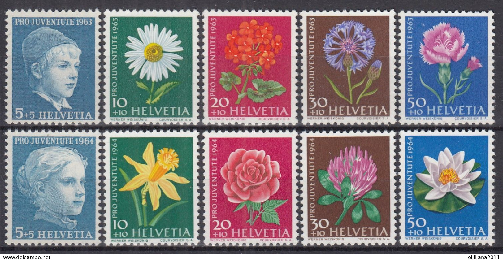 Switzerland / Helvetia / Schweiz / Suisse 1963 & 1964 ⁕ Pro Juventute Mi.786-790 & Mi.803-807 ⁕ 10v MNH - Neufs
