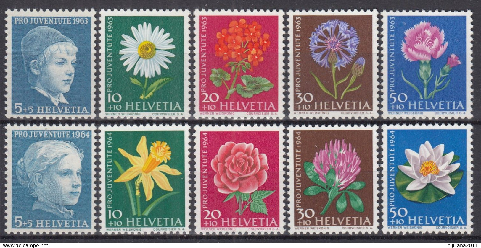 Switzerland / Helvetia / Schweiz / Suisse 1963 & 1964 ⁕ Pro Juventute Mi.786-790 & Mi.803-807 ⁕ 10v MNH - Unused Stamps