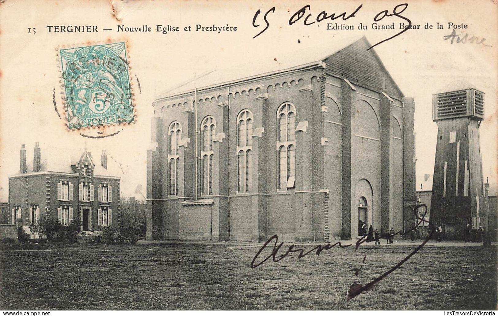 FRANCE - Tergnier - Nouvelle église Et Presbytère - Vue Panoramique - De L'extérieur - Animé - Carte Postale Ancienne - Laon