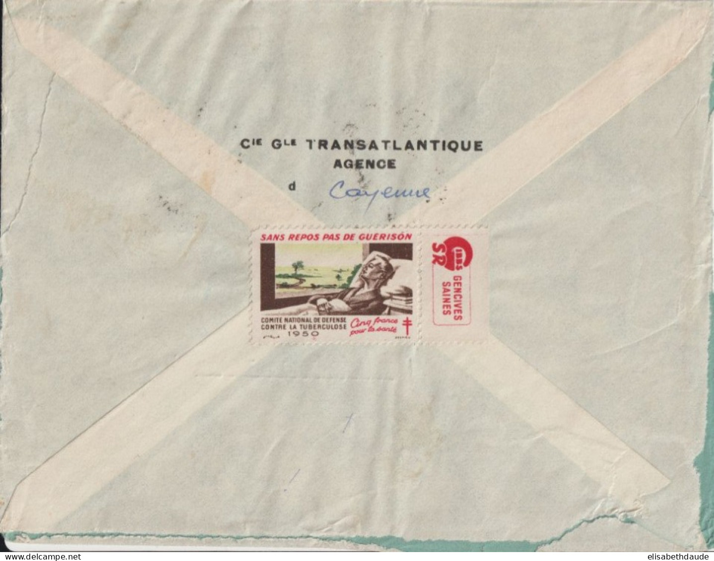 1951 - GUYANE - POSTE AERIENNE YVERT N°37 RARE SEUL SUR LETTRE De CAYENNE => PARIS - Briefe U. Dokumente