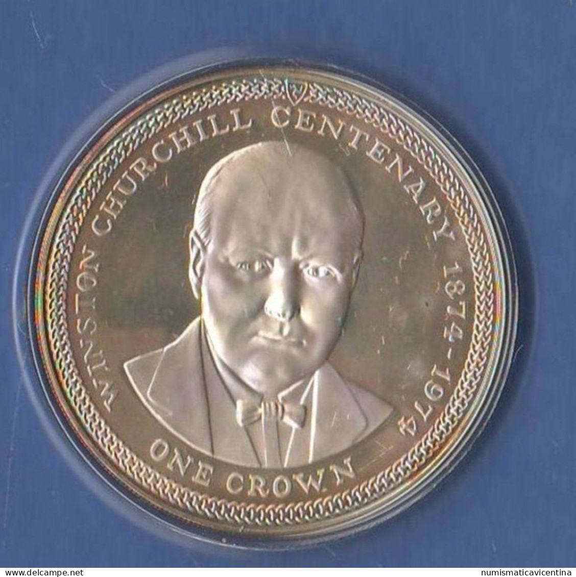 Isle Of Man One Crown 1974 Wisthon Churchill Centenary Silver Coin Queen Elizabeth - Île De  Man