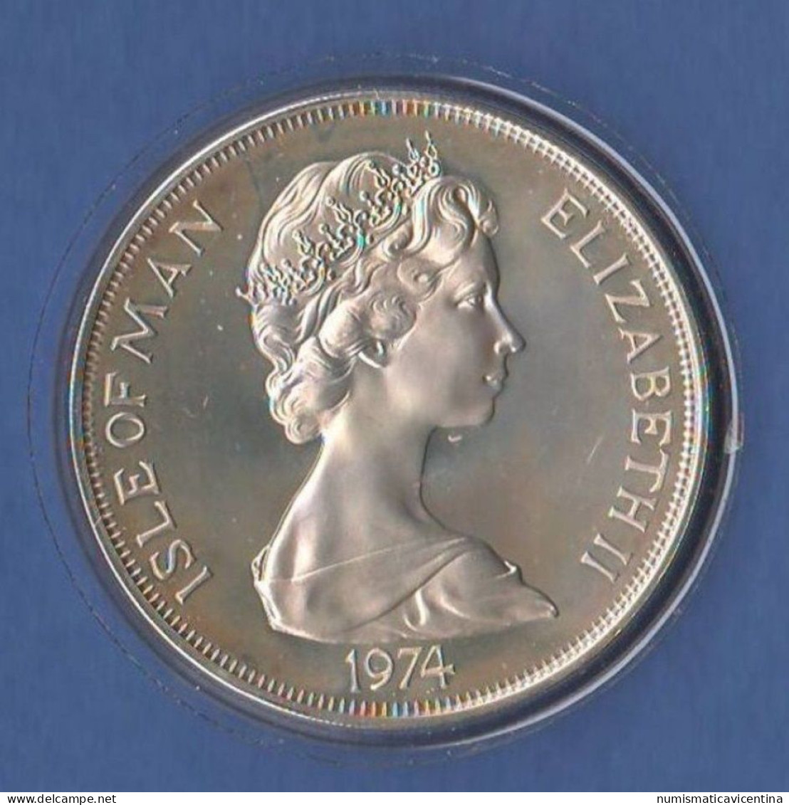 Isle Of Man One Crown 1974 Wisthon Churchill Centenary Silver Coin Queen Elizabeth - Isla Man