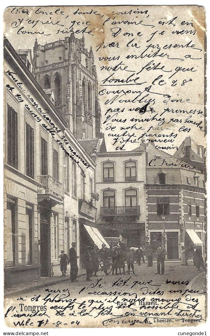 CPA P.K. TONGEREN / TONGRES Rue De Hasselt - Animée Et Circulée 1904 - Fort Chargée - Uitg. Theelen Tongres - 2 Scans - Tongeren