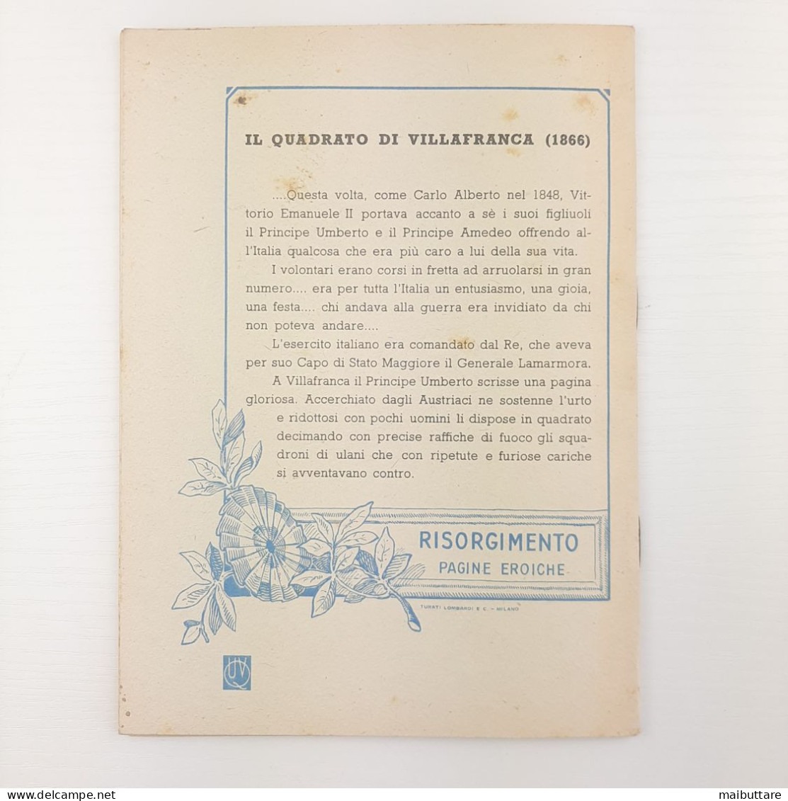 Quaderno D'epoca, Periodo Anni '40. In Copertina Immagine A Colori " Il Quadrato Di Villafranca" - Sonstige & Ohne Zuordnung