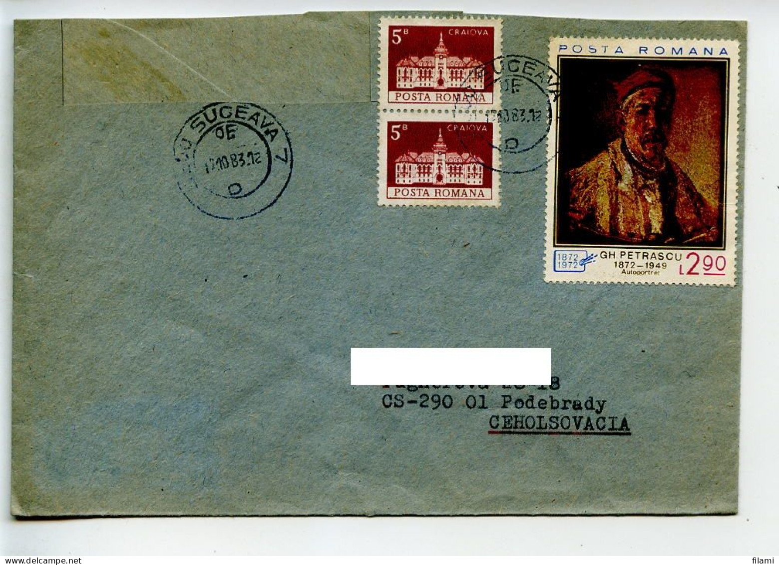 Roumanie,lot 2 Enveloppes,entier Alba Iulia Cathedrale,tableau Petrascu Obliteré Suceava 1983 - Poststempel (Marcophilie)