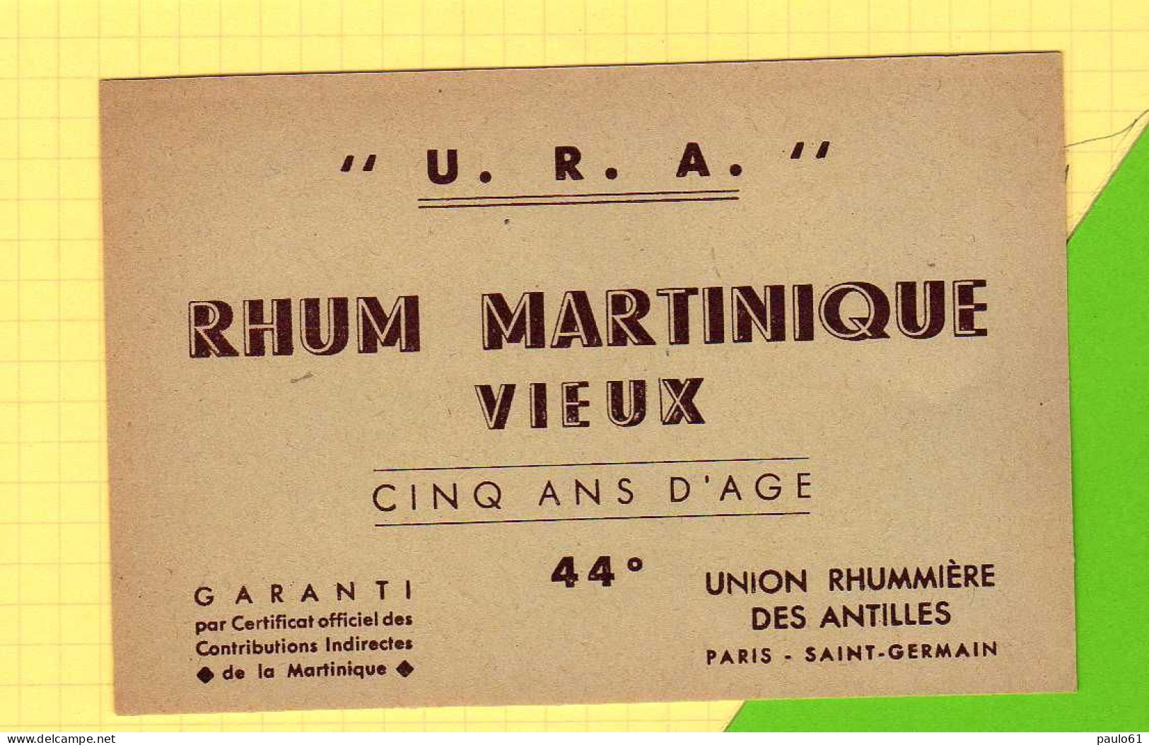Etiquette De Rhum MARTINIQUE VIEUX Cinq Ans D'Age - Rum