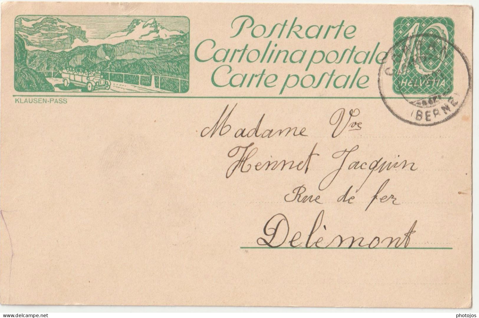 Carte Illustrée Klausen Pass (Suisse)  Entier Postal     Cachet    1923   Autocar Postal - Enteros Postales