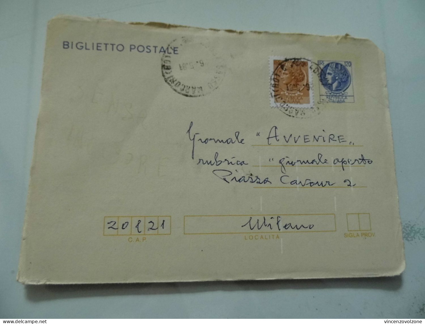 Biglietto Postale Viaggiato  Da Sasso Marconi ( BO )  A Milano "Giornale AVVENIRE" 1981 - 1981-90: Marcofilie