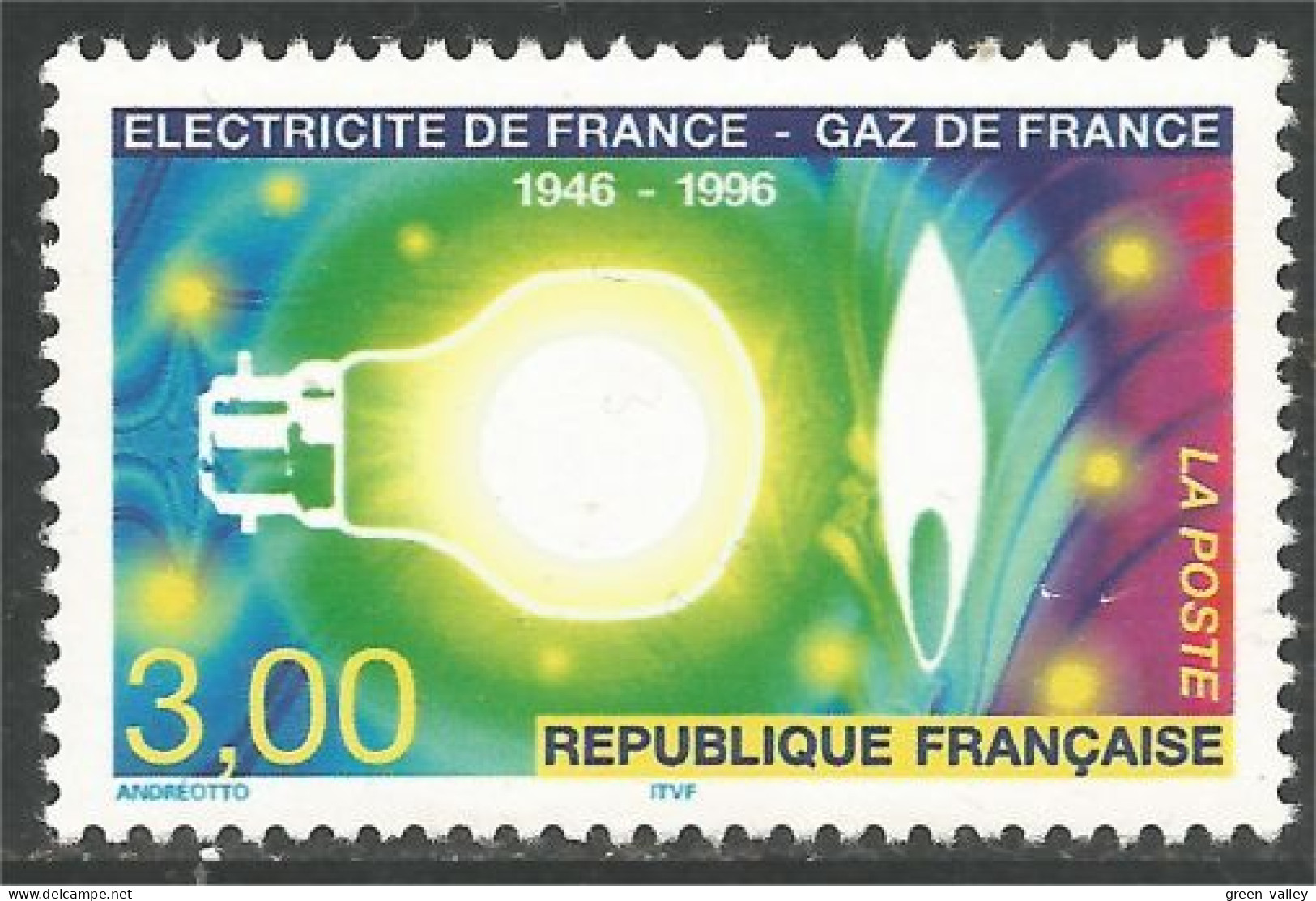 359 France Yv 2996 Electricté Gaz Ampoule Bulb Flamme Flame MNH ** Neuf SC (2996-1b) - Elektriciteit