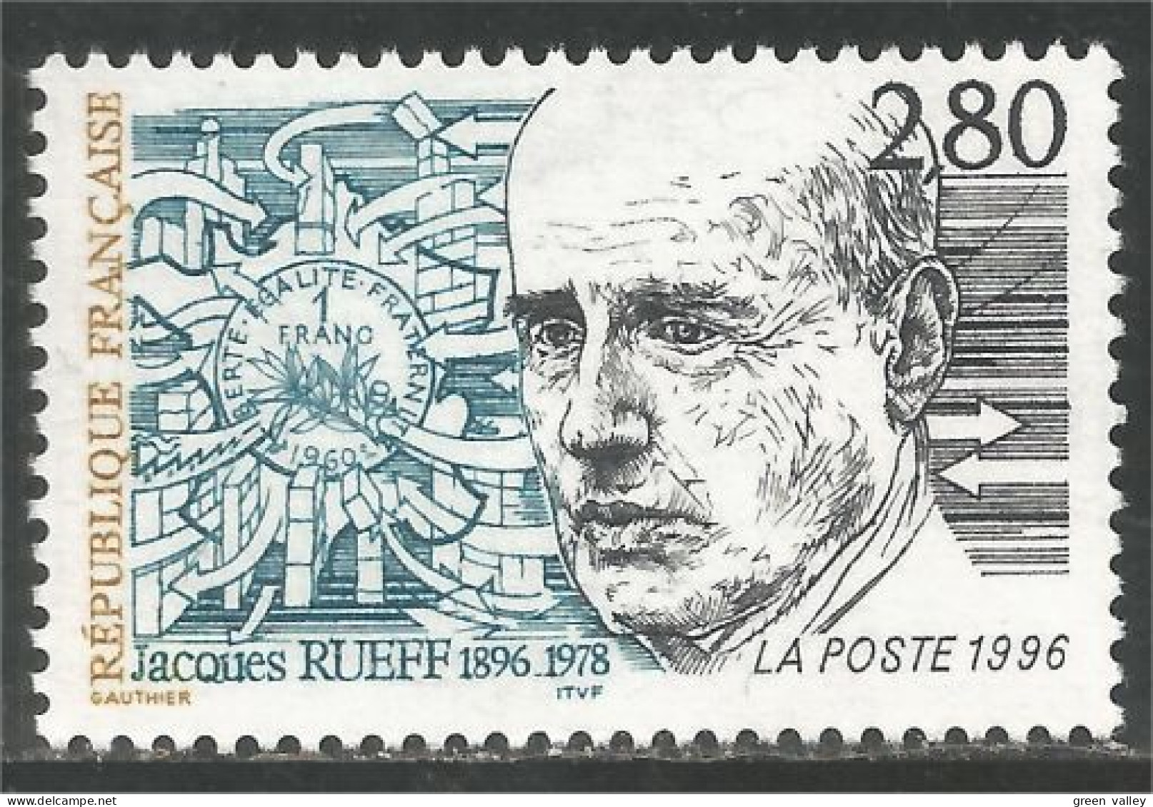 359 France Yv 2994 Jacques Rueff Economiste MNH ** Neuf SC (2994-1b) - Munten