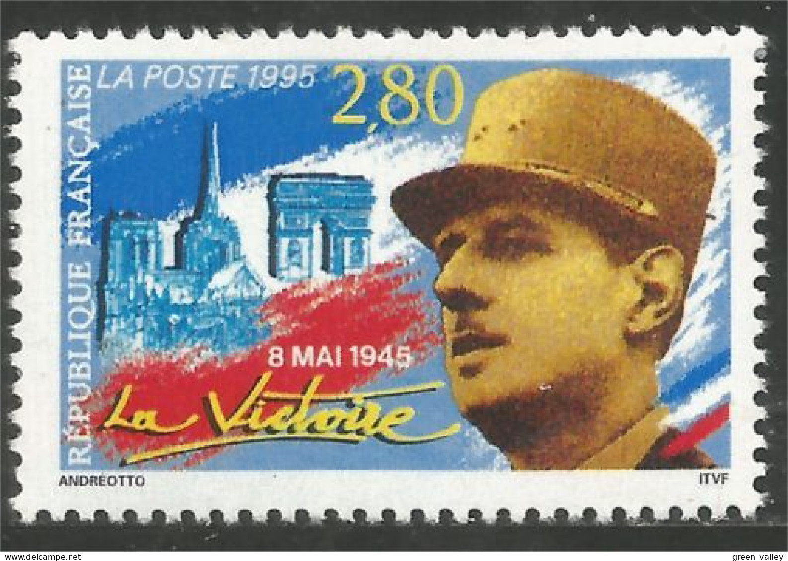 359 France Yv 2944 De Gaulle Victoire Arc Triomphe Notre Dame Paris MNH ** Neuf SC (2944-1a) - De Gaulle (General)