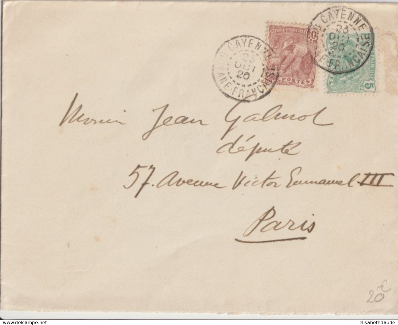 1920 - GUYANE - ENVELOPPE De CAYENNE => PARIS - Storia Postale