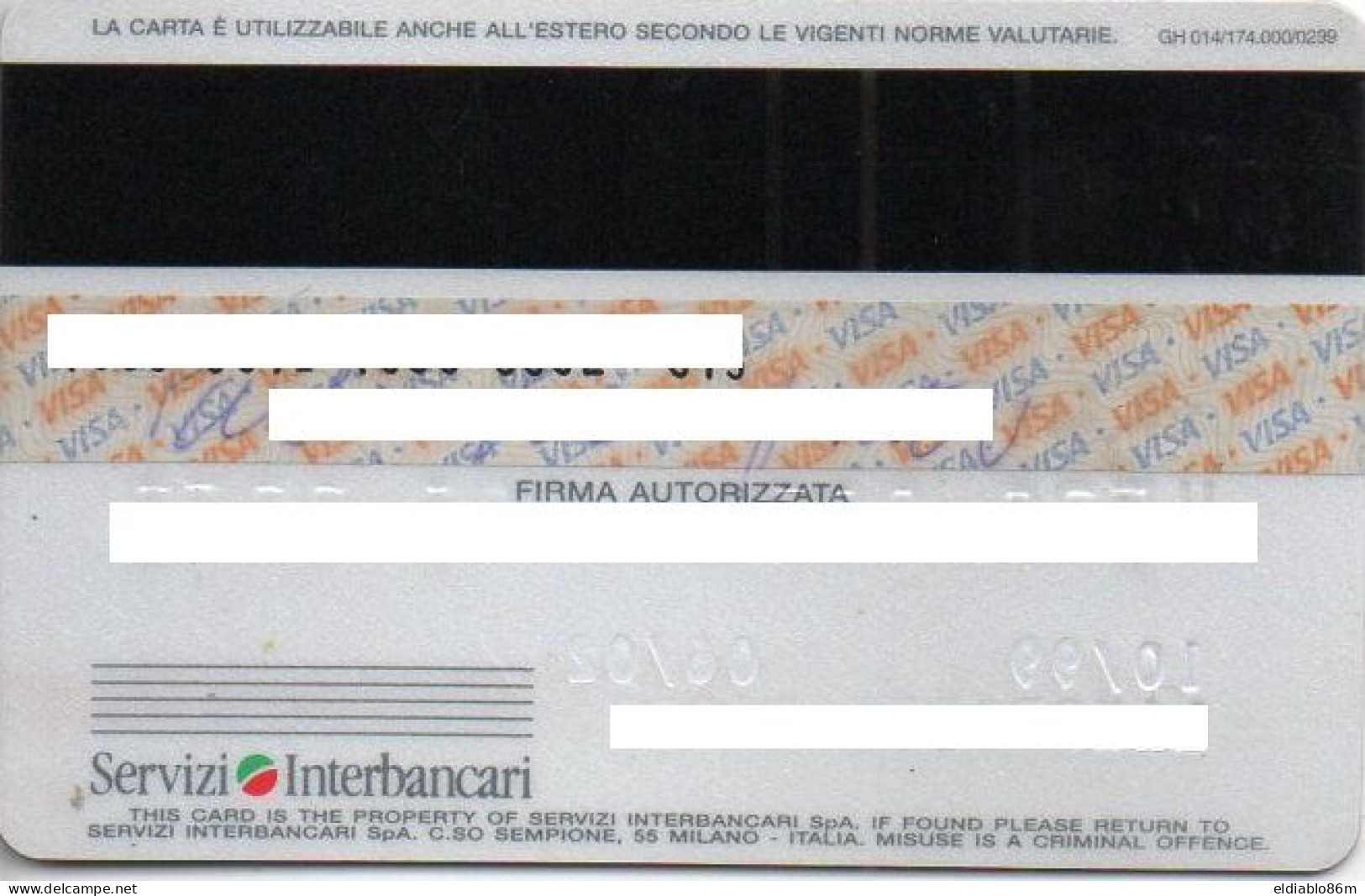 (1385) ITALY - CREDIT BANK CARD - VISA - CARTASI - CASSA DI RISPARMIO DI FERRARA - Tarjetas De Crédito (caducidad Min 10 Años)