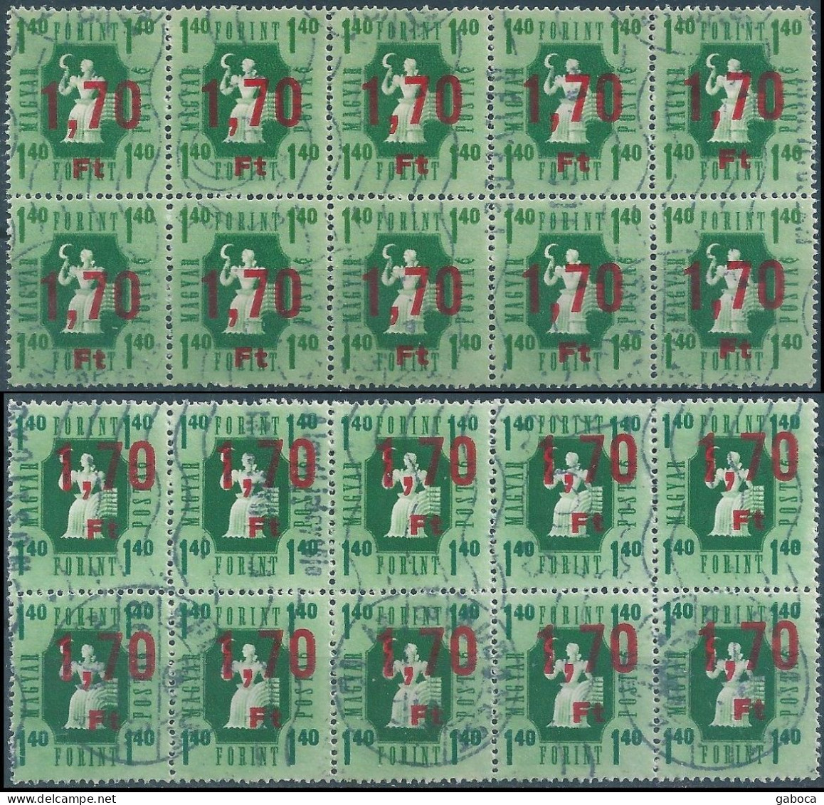 C5899 Hungary Parcel Stamp Agriculture Harvest Ovprnt Plate Block Of 10 Used 2xERROR - Posta