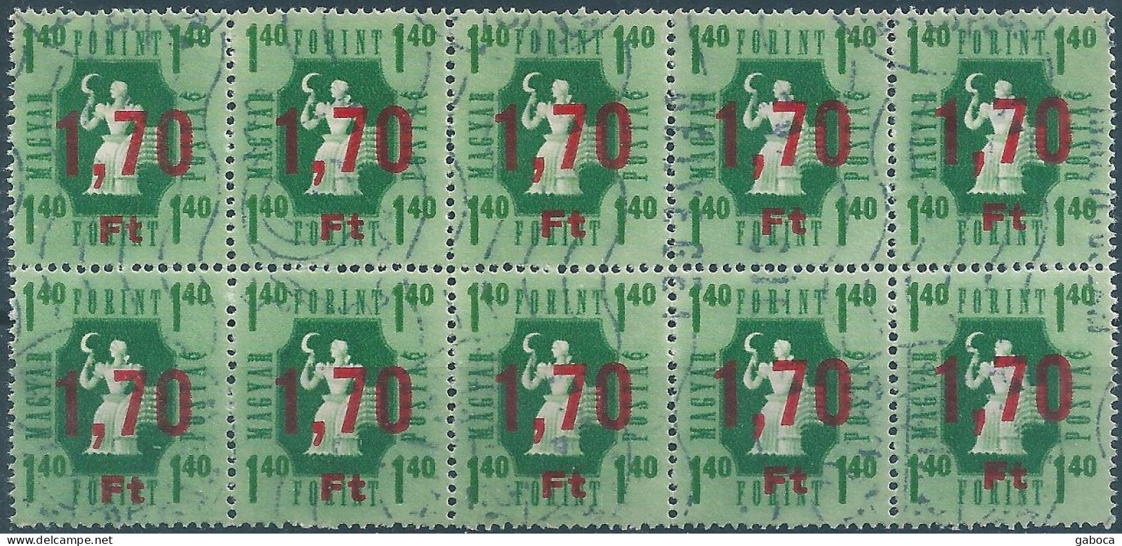 C5899 Hungary Parcel Stamp Agriculture Harvest Ovprnt Plate Block Of 10 Used 2xERROR - Posta