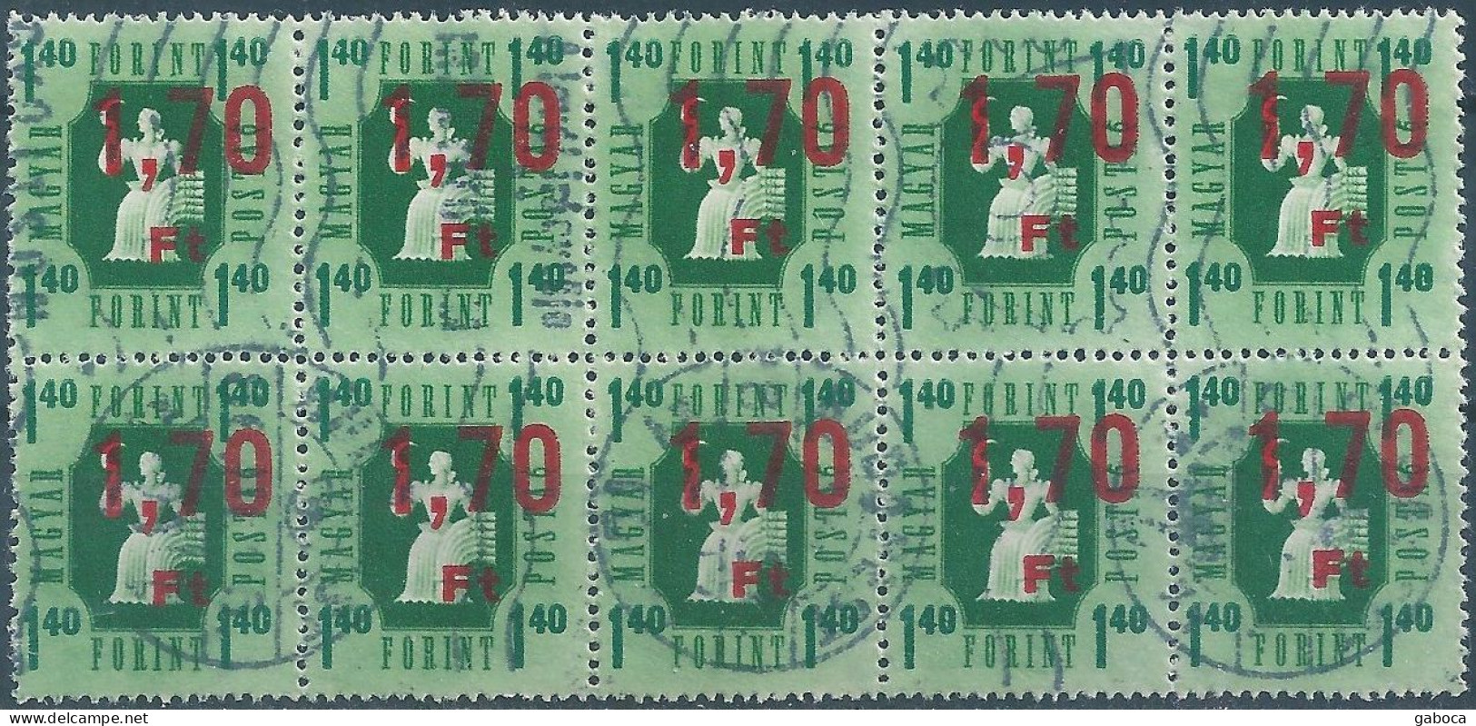 C5899 Hungary Parcel Stamp Agriculture Harvest Ovprnt Plate Block Of 10 Used 2xERROR - Posta