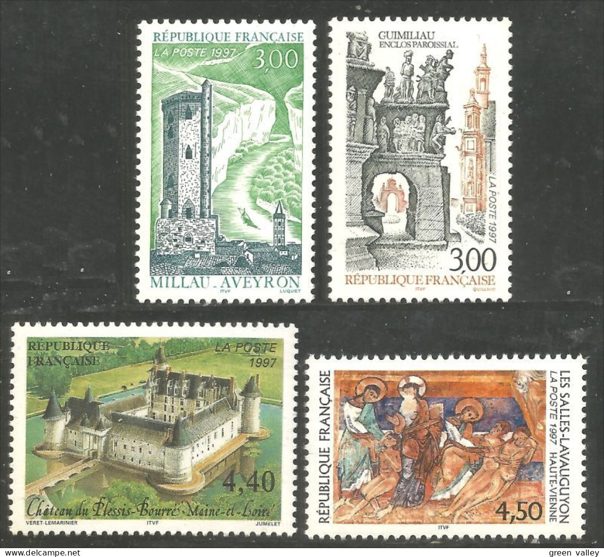 360 France Yv 3079-3082 Tourisme 97 Millau Guimiliau MNH ** Neuf SC (3079-3082-1) - Andere & Zonder Classificatie