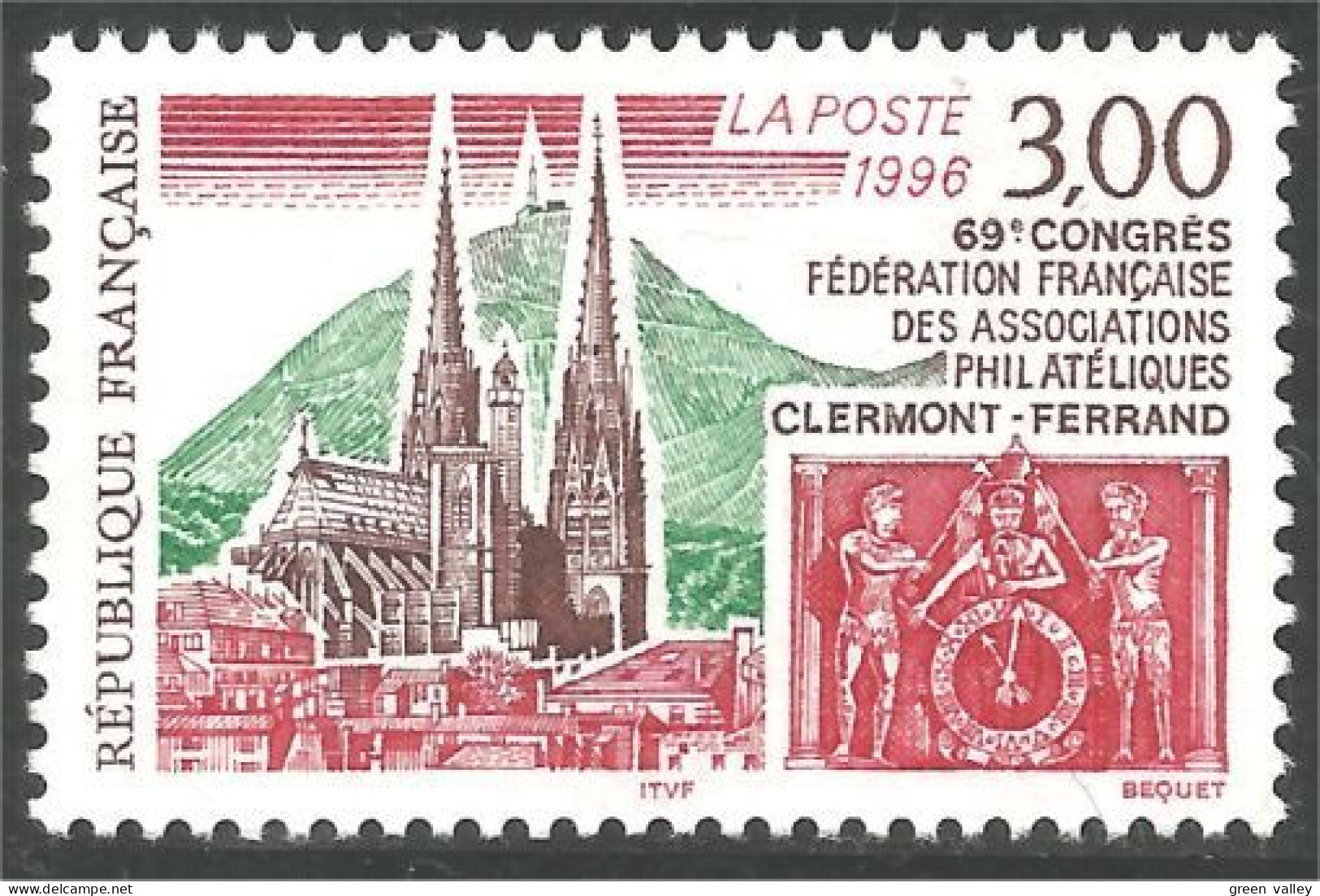 360 France Yv 3004 Cathédrale Clermont-Ferrand Cathedral MNH ** Neuf SC (3004-1a) - Castillos