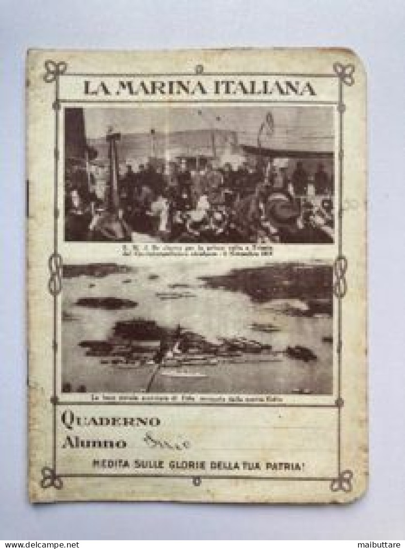 Quaderno D'epoca A Righe, In Copertina immagine Di S.M Il Re Mentre Sbarca Per La Prima Volta A Trieste - Altri & Non Classificati