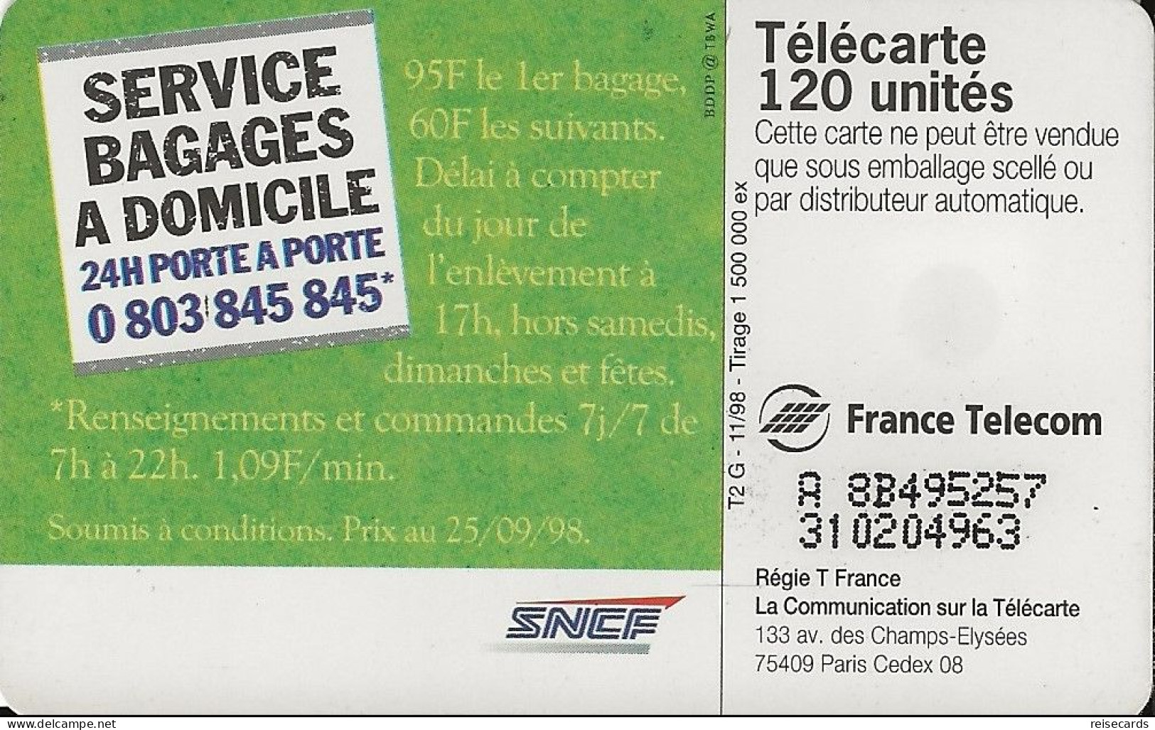 France: France Telecom 11/98 F928 SNCF - 1998