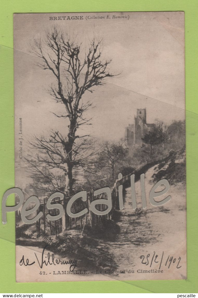 22 COTES D'ARMOR  CP LAMBALLE - LE CHEMIN DU CIMETIERE - COLLECTION E HAMONIC N° 42 CLICHE J. LEMOINE - CIRCULEE EN 1902 - Lamballe