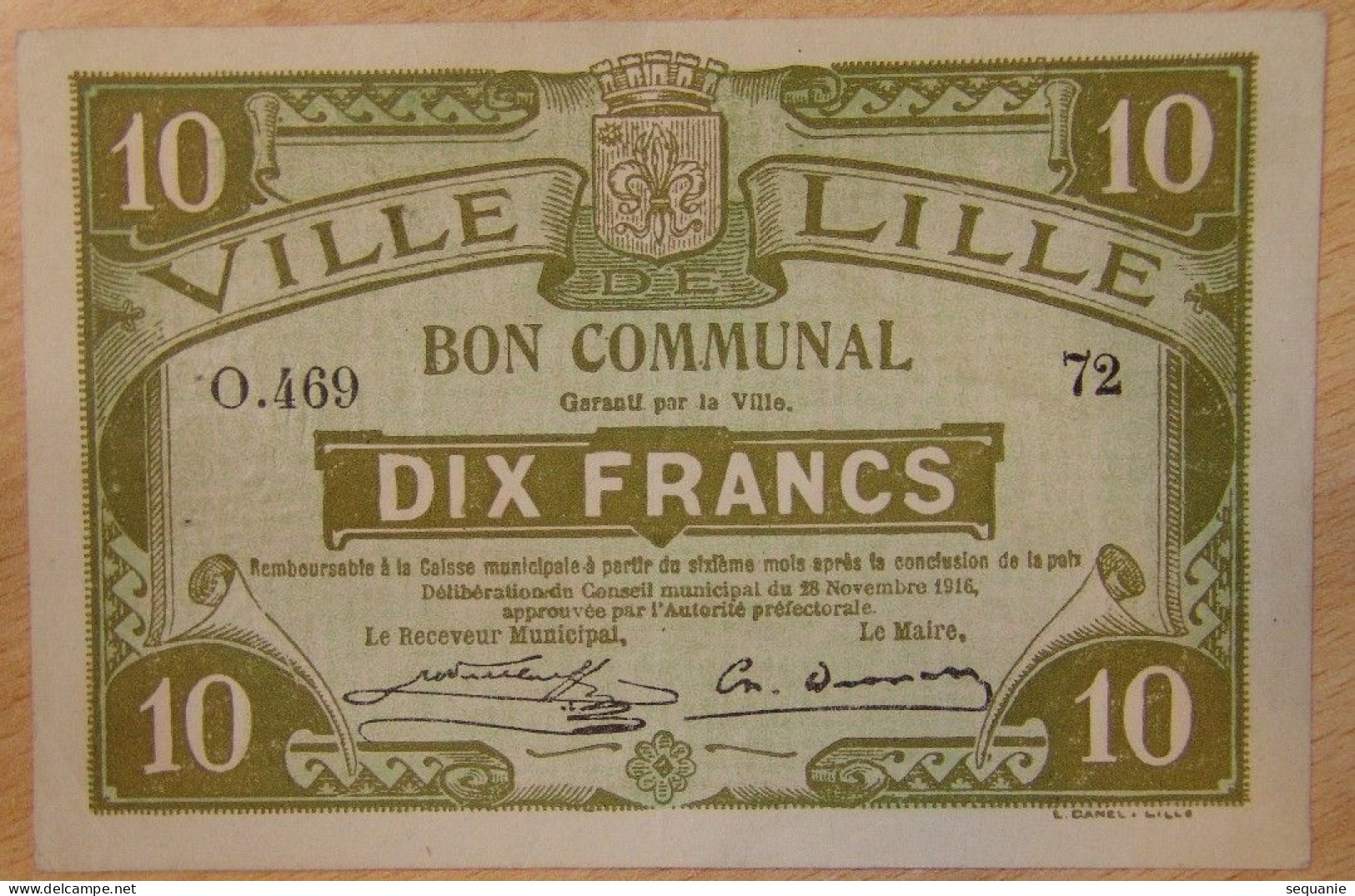 LILLE ( 59- NORD)  Bon Communal De 10 Francs 16/11/1916 - Bons & Nécessité