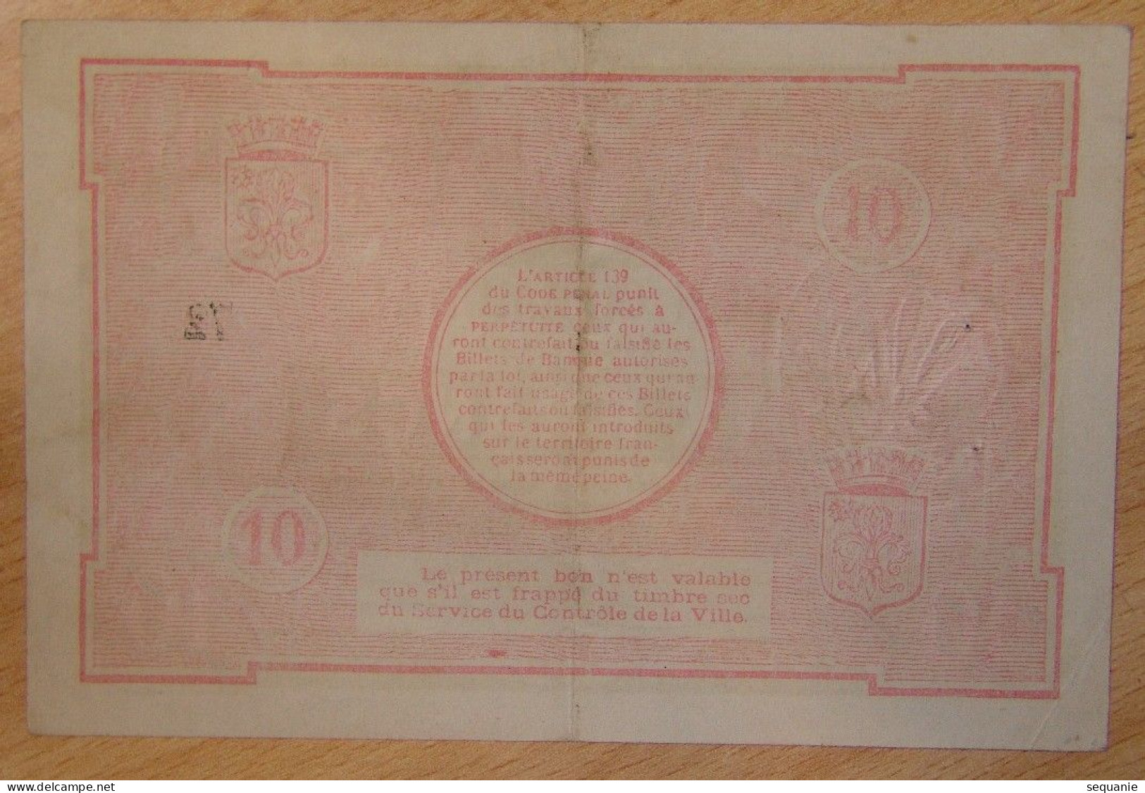 LILLE ( 59- NORD)  Bon Communal De 10 Francs 16/11/1916 - Notgeld