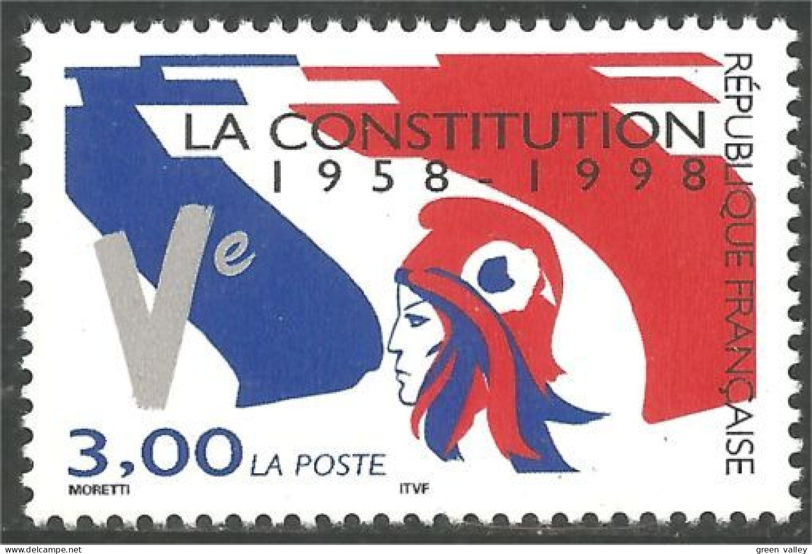 361 France Yv 3195 Constitution Ve République Drapeau Flag MNH ** Neuf SC (3195-1b) - Timbres