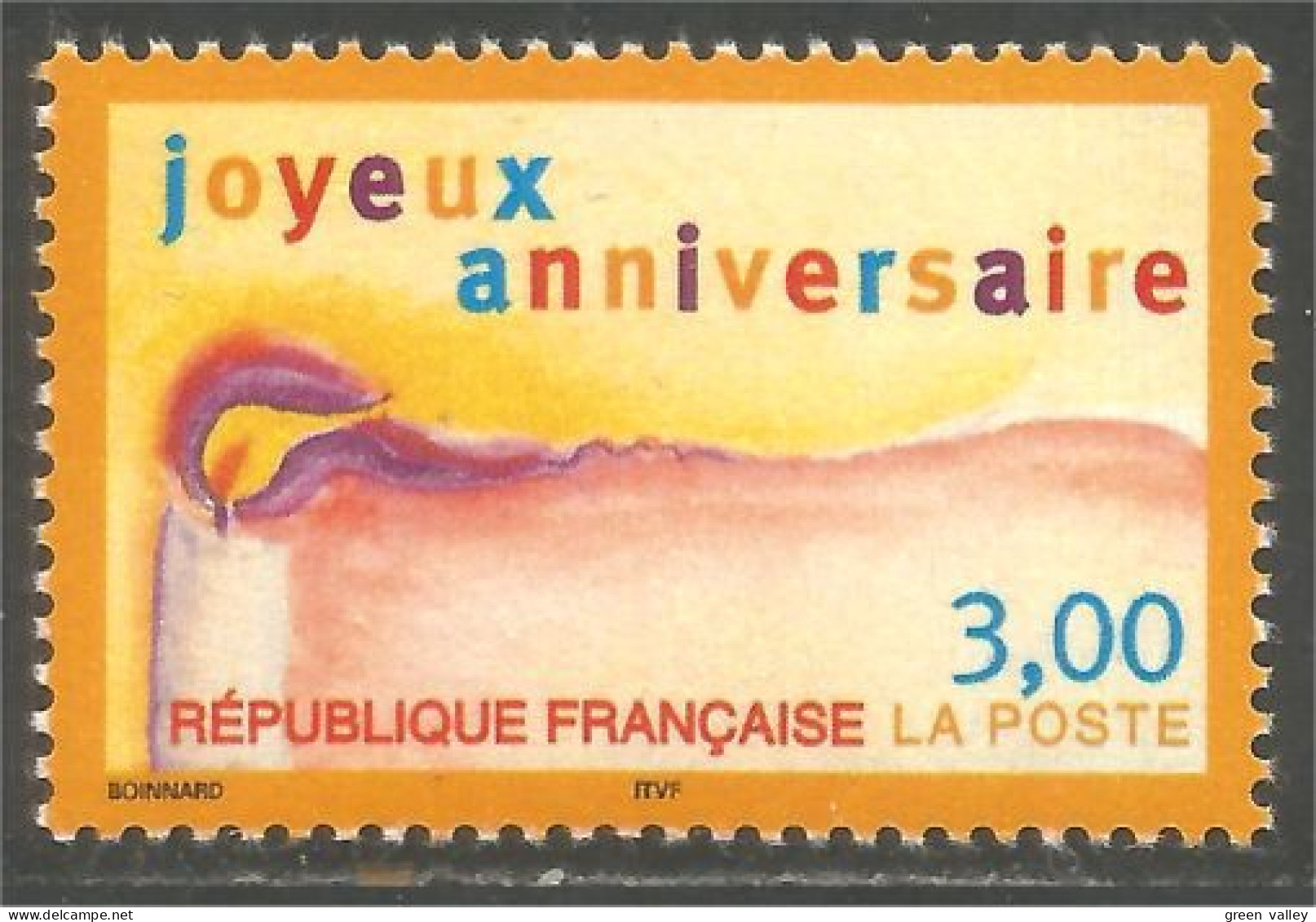 361 France Yv 3141 Joyeux Anniversaire Happy Birthday Bougie Candle MNH ** Neuf SC (3141-1b) - Andere & Zonder Classificatie