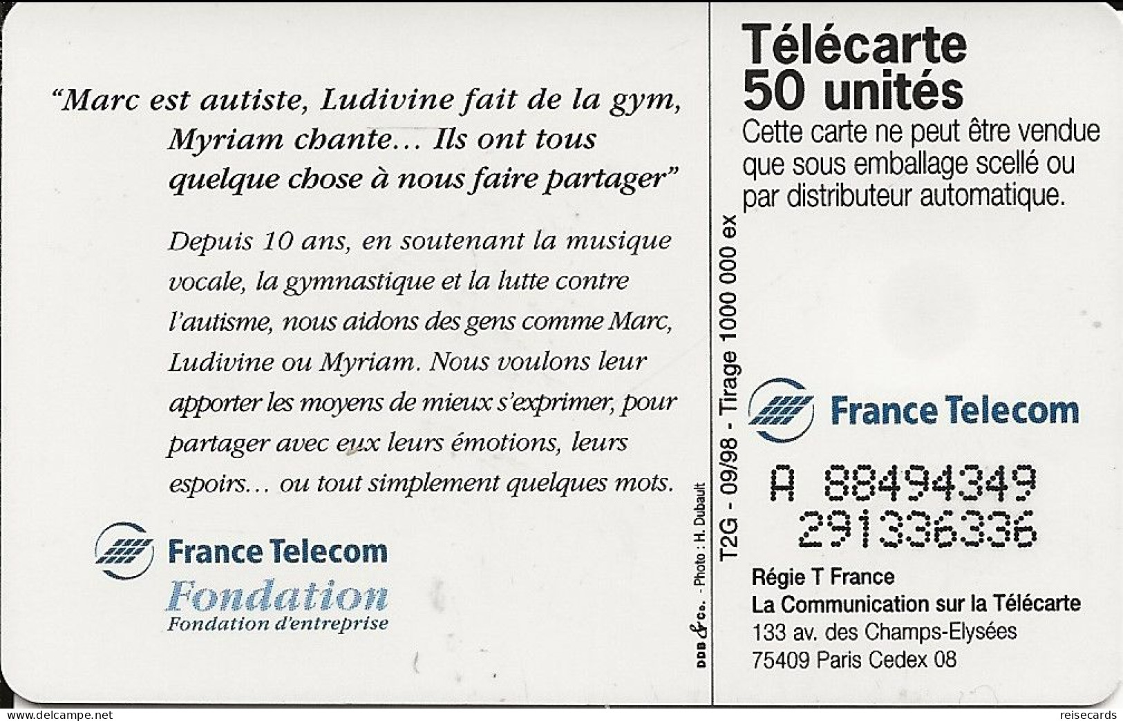 France: France Telecom 09/98 F911 Music Gym Autisme - 1998