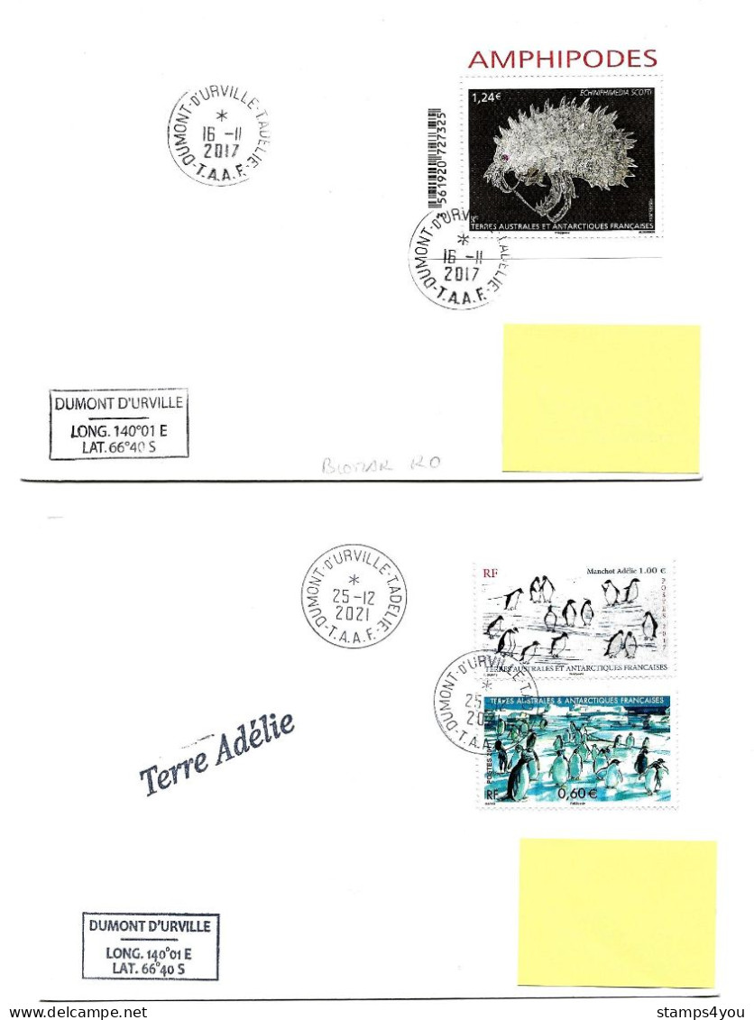 PO - 1 - 4 Plis Terre Adélie Avec Cachets Illustrés - Collections, Lots & Séries