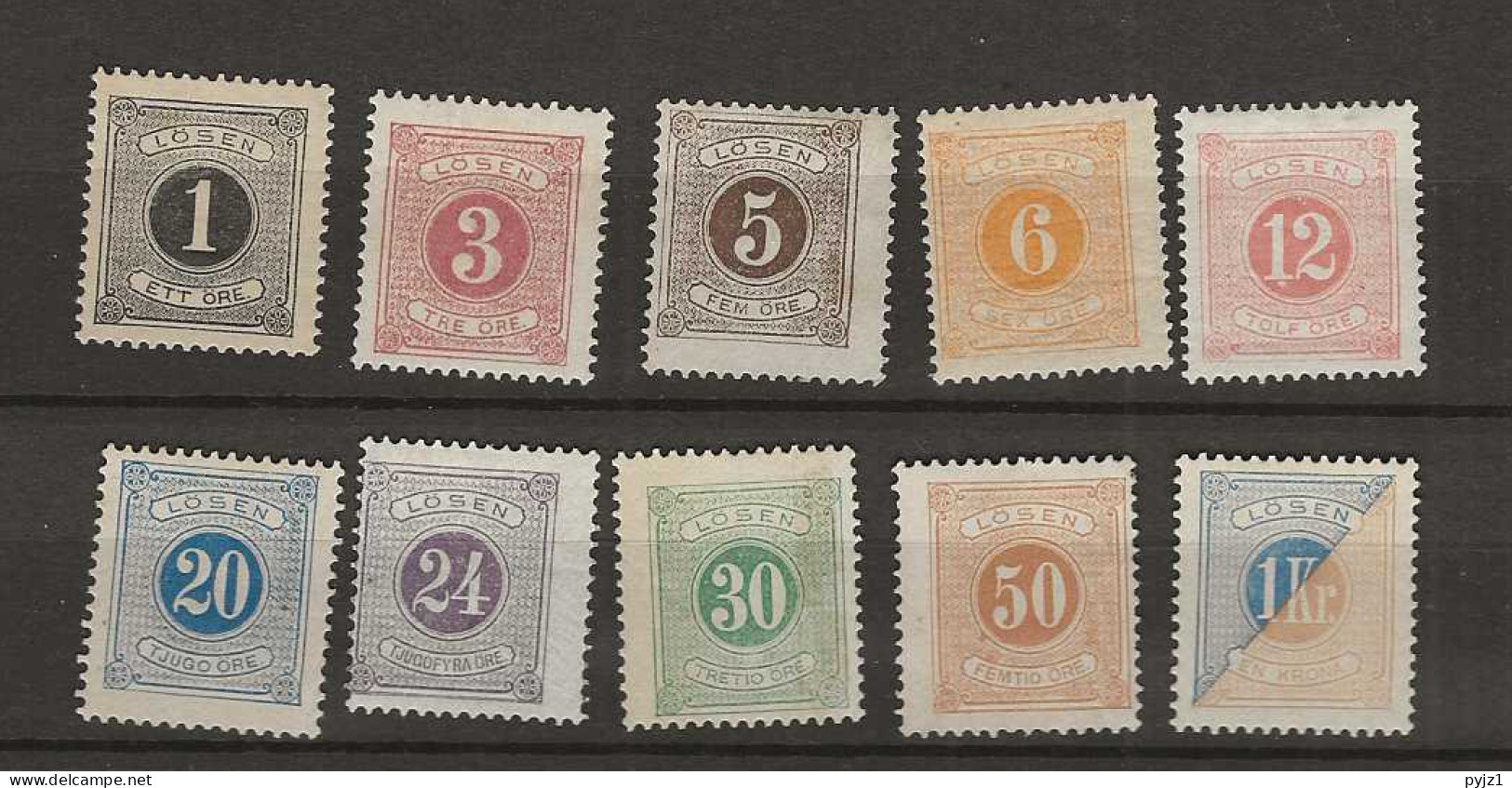 1877 MH Sweden Mi 1-10B Perf 13 - Impuestos