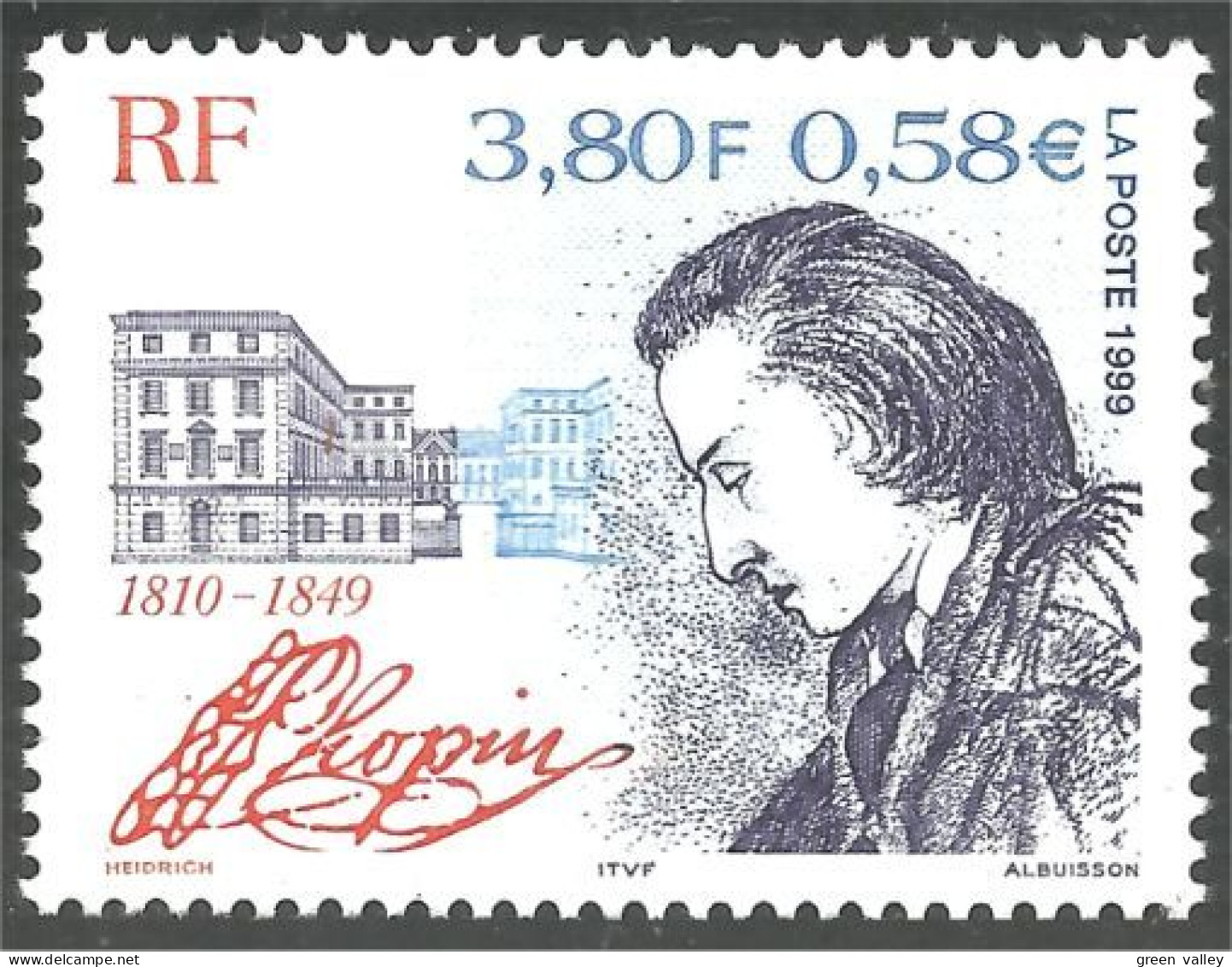 362 France Yv 3287 Frédéric Chopin Musique Music Compositeur Composer MNH ** Neuf SC (3287-1a) - Neufs