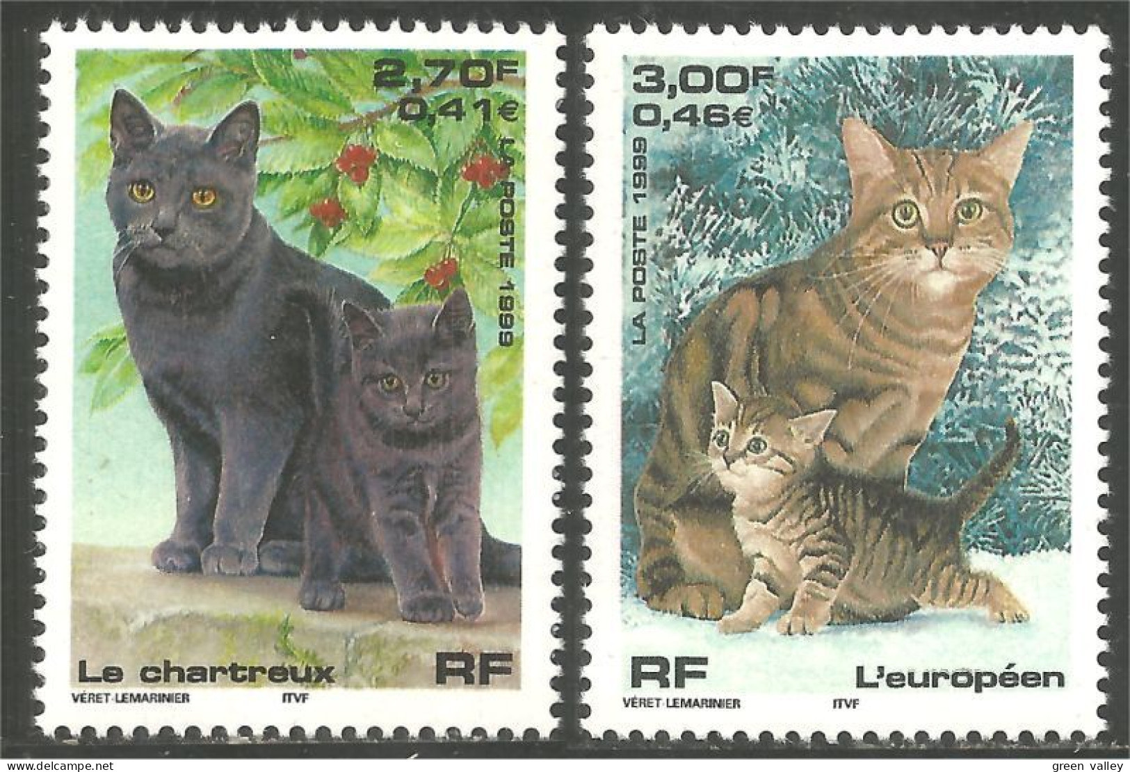 362 France Yv 3283-3284 Nature Chats Cat Katze Gatto Gato Kat MNH ** Neuf SC (3283-3284-1) - Neufs