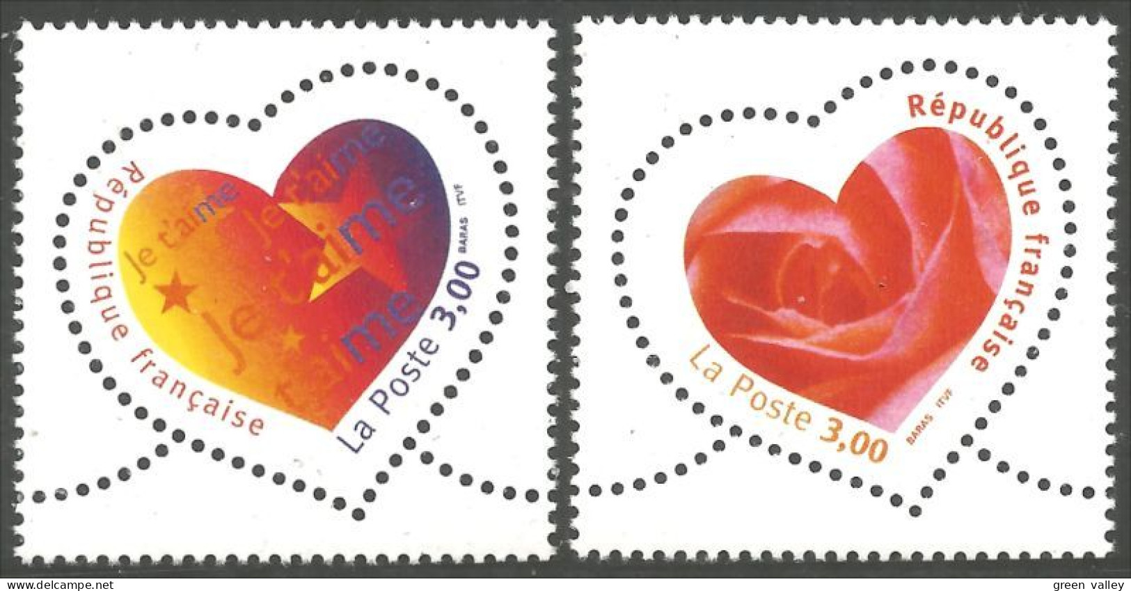 362 France Yv 3218-3219 Saint Valentin Coeur Heart Rose MNH ** Neuf SC (3218-3219-1) - Unused Stamps