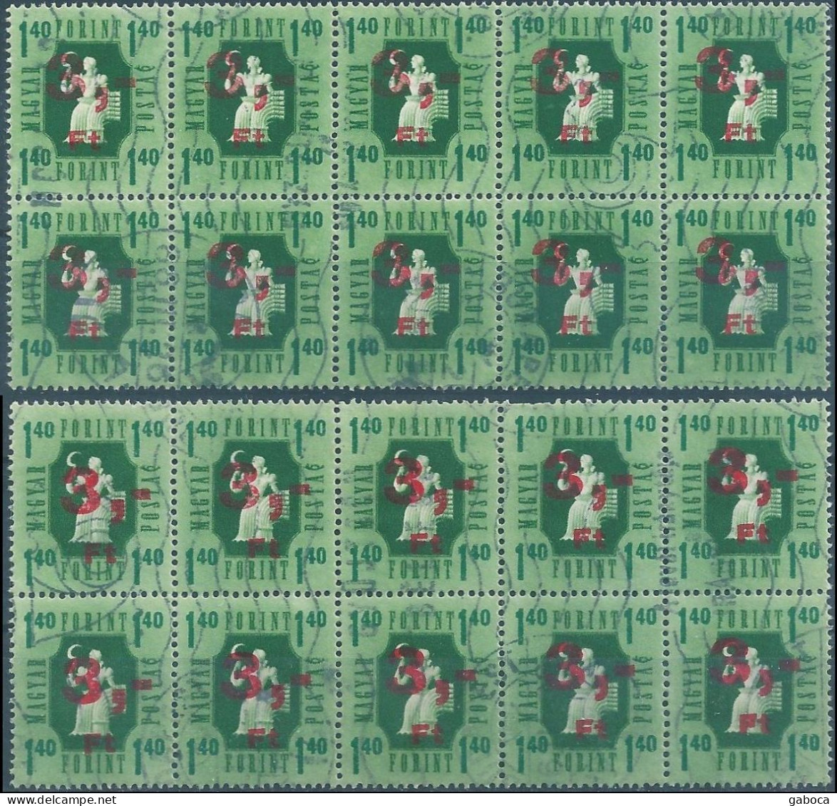 C5903 Hungary Parcel Stamp Agriculture Harvest Ovprnt Plate Block Of 10 Used 2xERROR - Poste