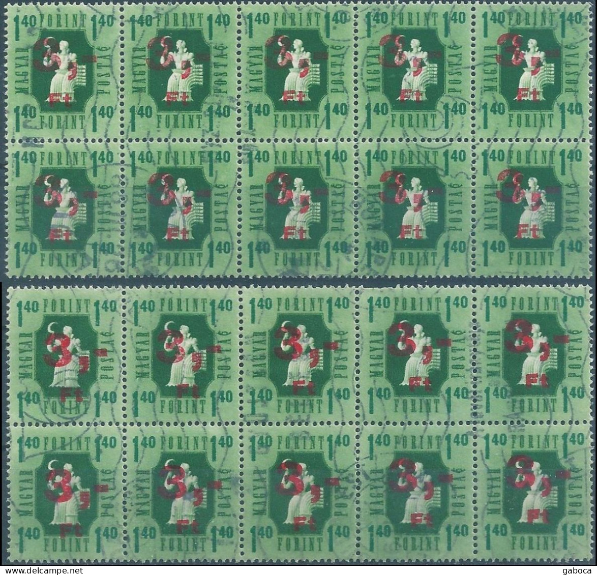 C5903 Hungary Parcel Stamp Agriculture Harvest Ovprnt Plate Block Of 10 Used 2xERROR - Correo Postal