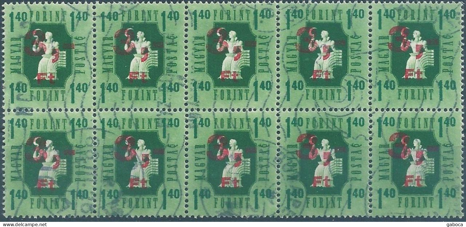 C5903 Hungary Parcel Stamp Agriculture Harvest Ovprnt Plate Block Of 10 Used 2xERROR - Posta