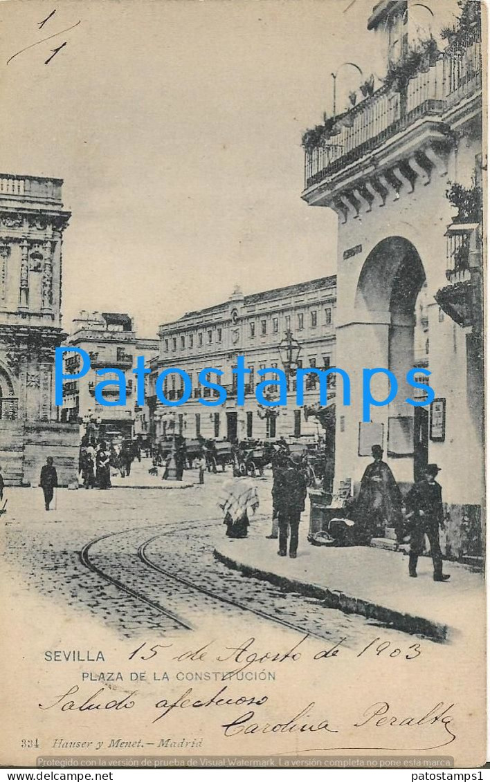 227032 SPAIN ESPAÑA SEVILLA PLAZA DE LA CONSTITUCION & RAILROAD CIRCULATED TO ARGENTINA POSTAL POSTCARD - Sonstige & Ohne Zuordnung