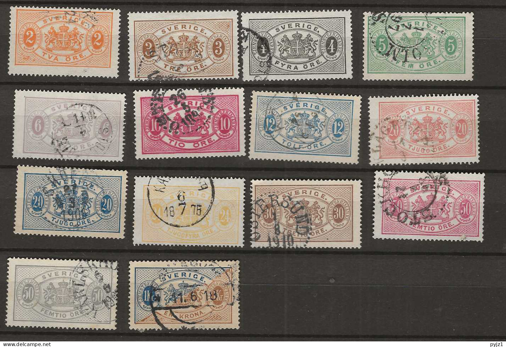 1881 USED Sweden Mi 1-11B + 14-16 Perf 13 - Dienstzegels