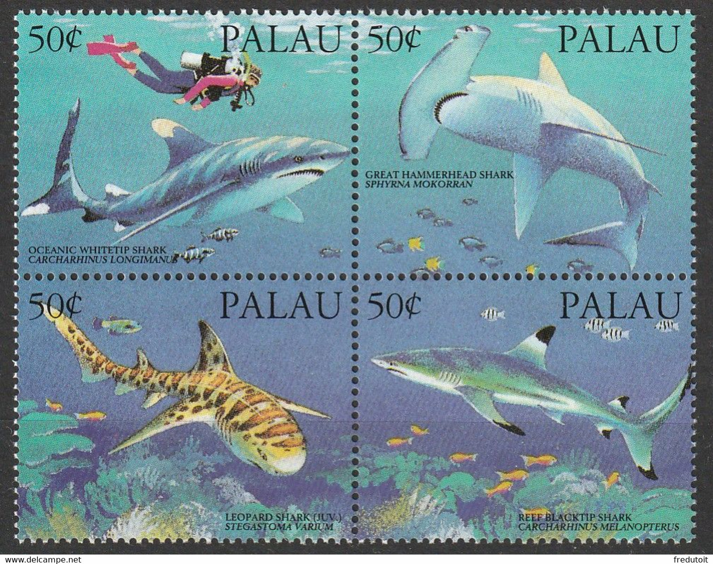 PALAU - N°543/6 ** (1993) Requins - Palau