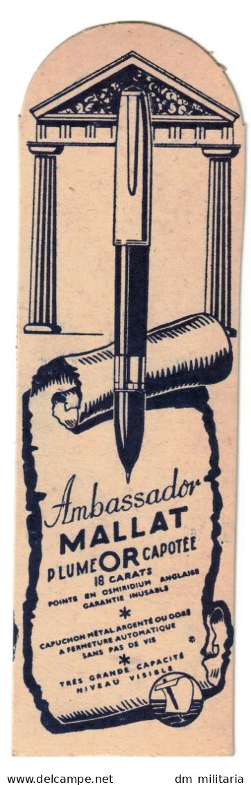 MARQUE-PAGES : AMBASSADOR MALLAT - STYLO PLUME OR CAPOTÉE - VERSO : CROIX-ROUGE FRANÇAISE - PARIS - Bookmarks