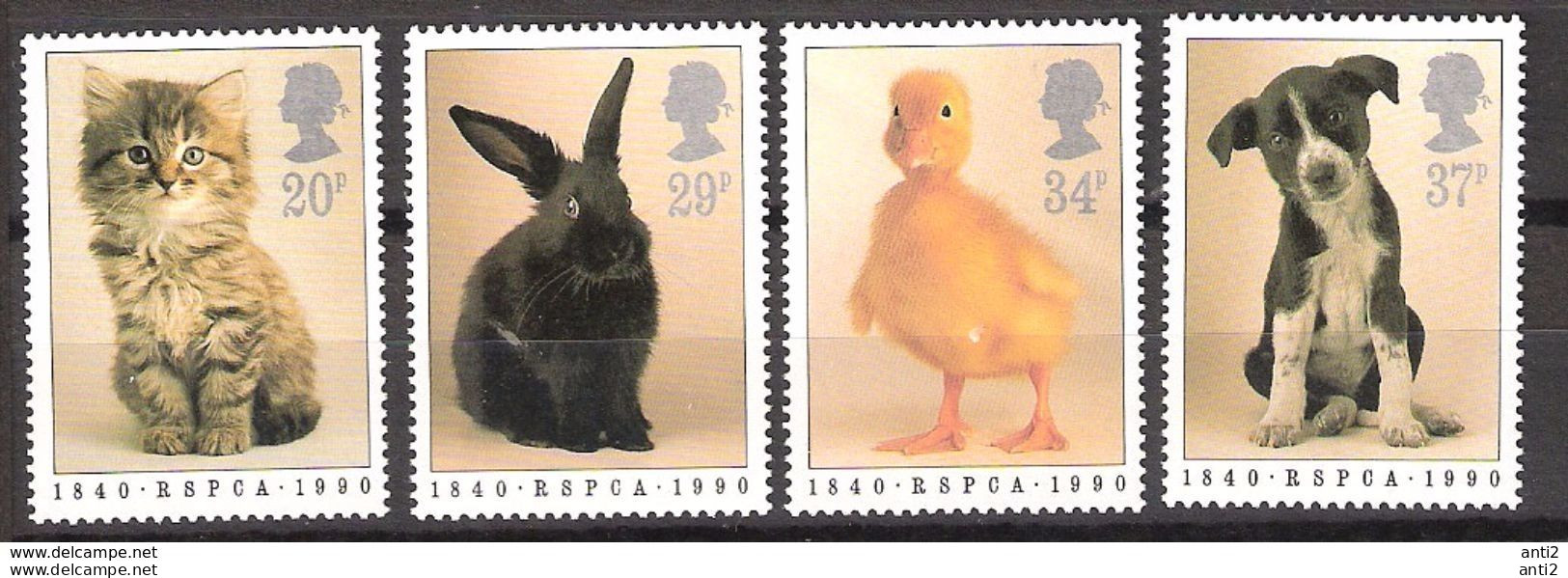 Great Britain  1990 150 Years Of The Royal Society For Combating Animals: Animals  Mi  1245-1248, MNH(**) - Neufs