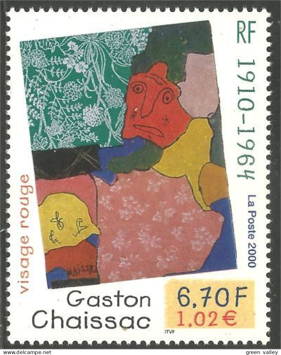 363 France Yv 3350 Tableau Gaston Chaissac Painting Visage Rouge MNH ** Neuf SC (3350-1b) - Andere & Zonder Classificatie