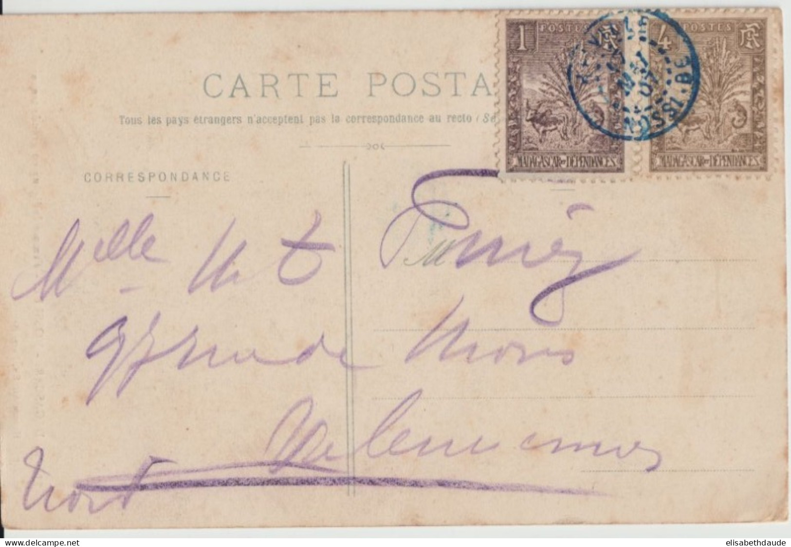 1907 - NOSSI BE / MADAGASCAR - CPA De HELVILLE ! => VALENCIENNES - Storia Postale