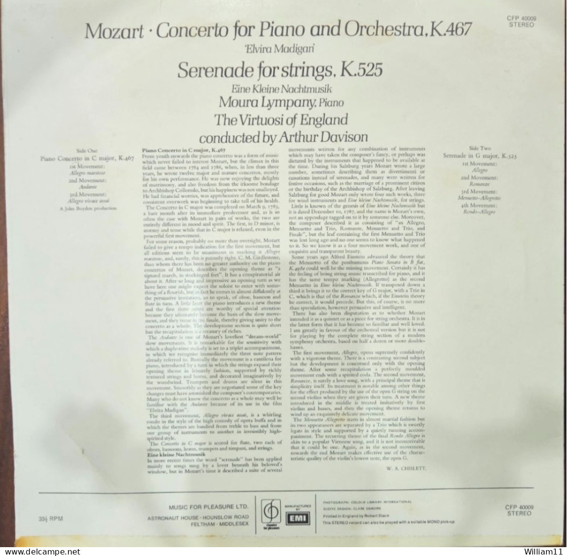 Mozart* - Moura Lympany*, The Virtuosi Of England, Arthur Davison – Piano Concerto No. 21 "Elvira Madigan" - Eine Kleine - Classica