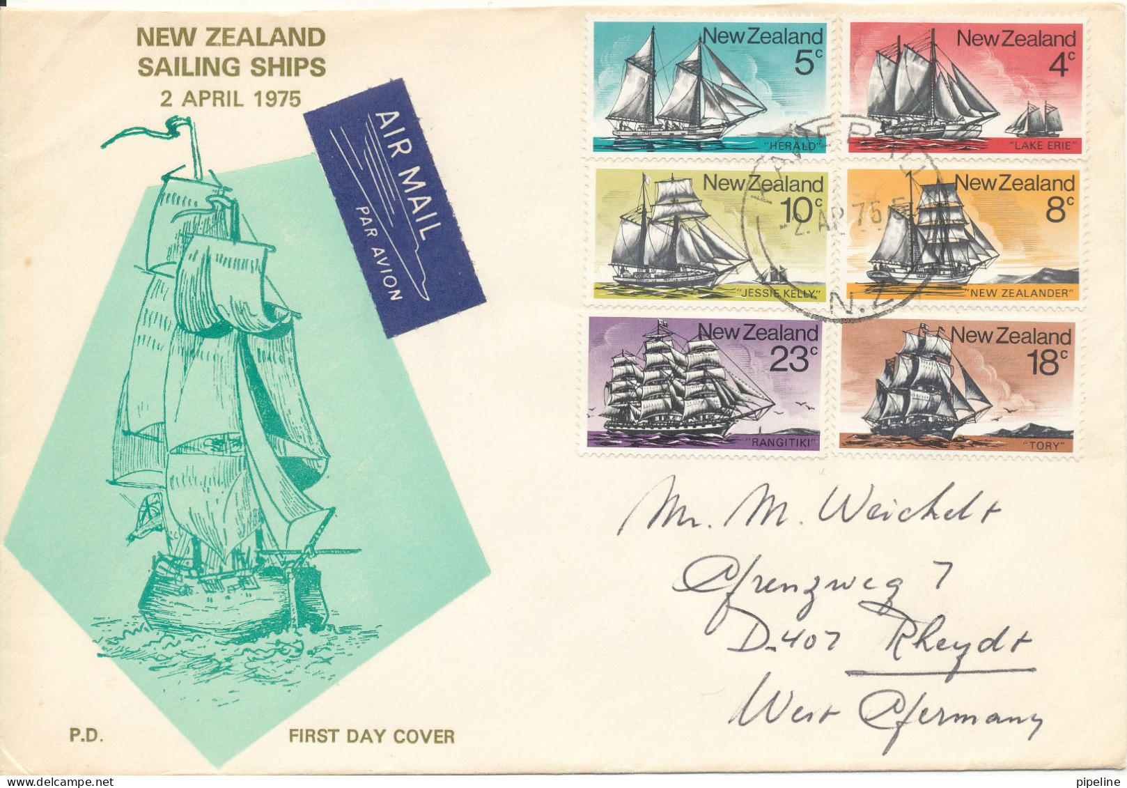 New Zealand FDC 2-4-1975 Sailing Ships Complete Set Of 6 With Cachet  (traces Of Gluing On The Back Side Of The Cover) S - FDC