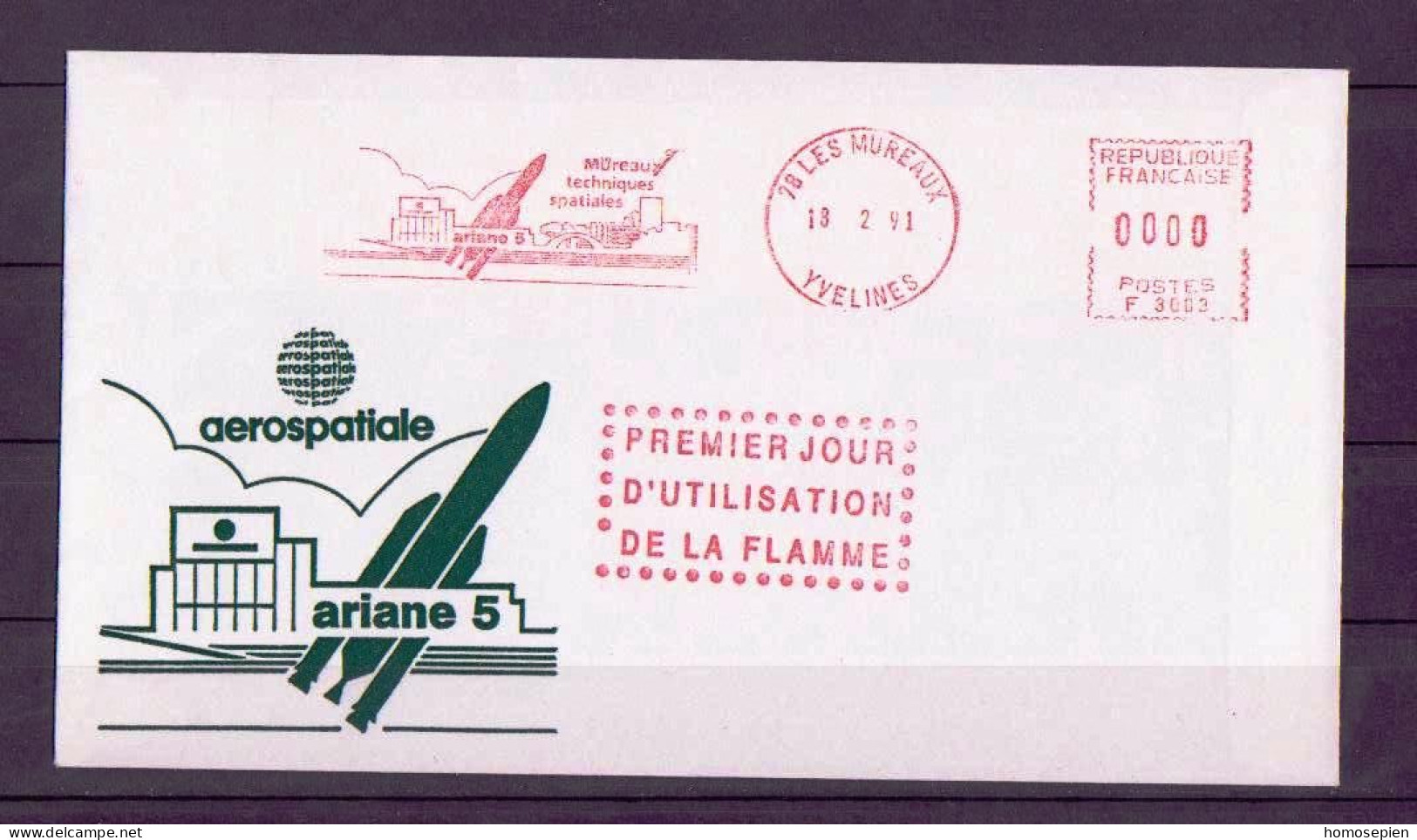 Espace 1991 - France - Frankreich LTC Y&T N°EMA1991 03 01 - Michel N°BFS1991 03 01- 1er Jour Flamme Ariane 5 Aux Mureaux - Europe